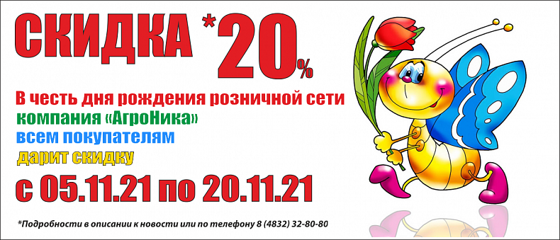 Скидка 20% в честь дня рождения розничной сети